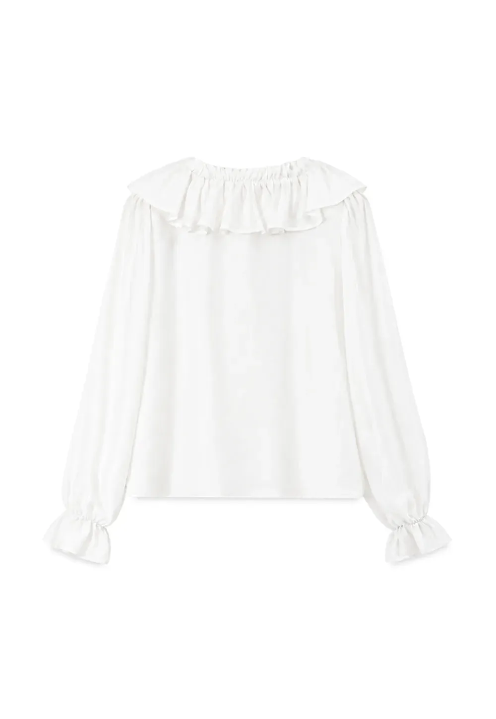 Ruffled V Neck Sheer Long Sleeve Blouse