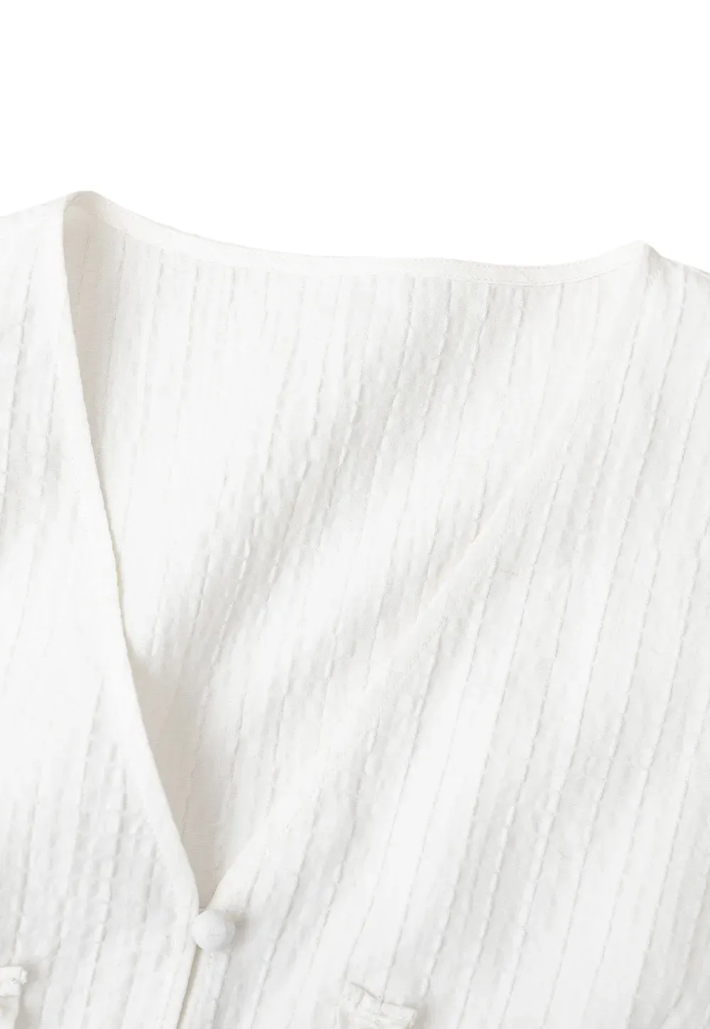 Ruffled Trim V Neck Puff Sleeve Blouse