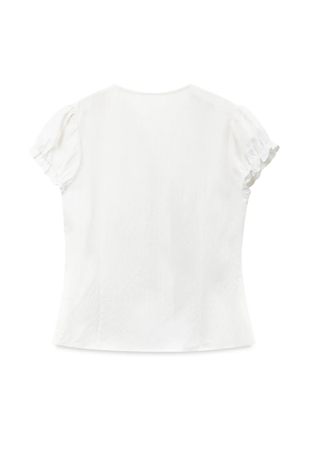 Ruffled Trim V Neck Puff Sleeve Blouse