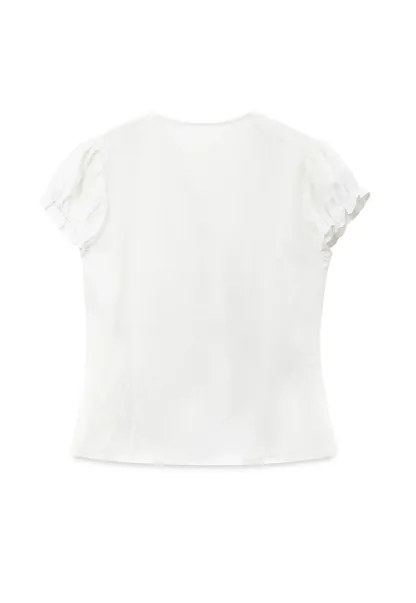 Ruffled Trim V Neck Puff Sleeve Blouse