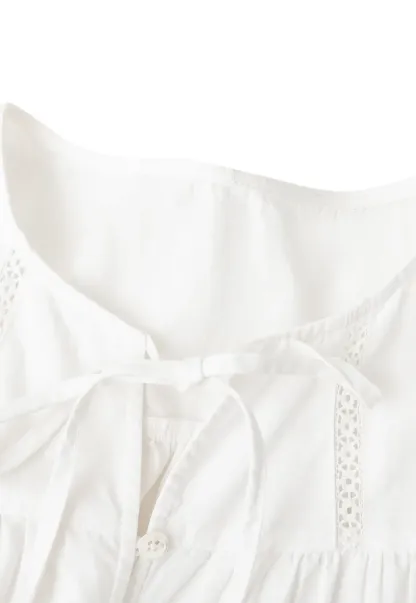 Lace Trim Puffed Sleeve Button Front Shirt