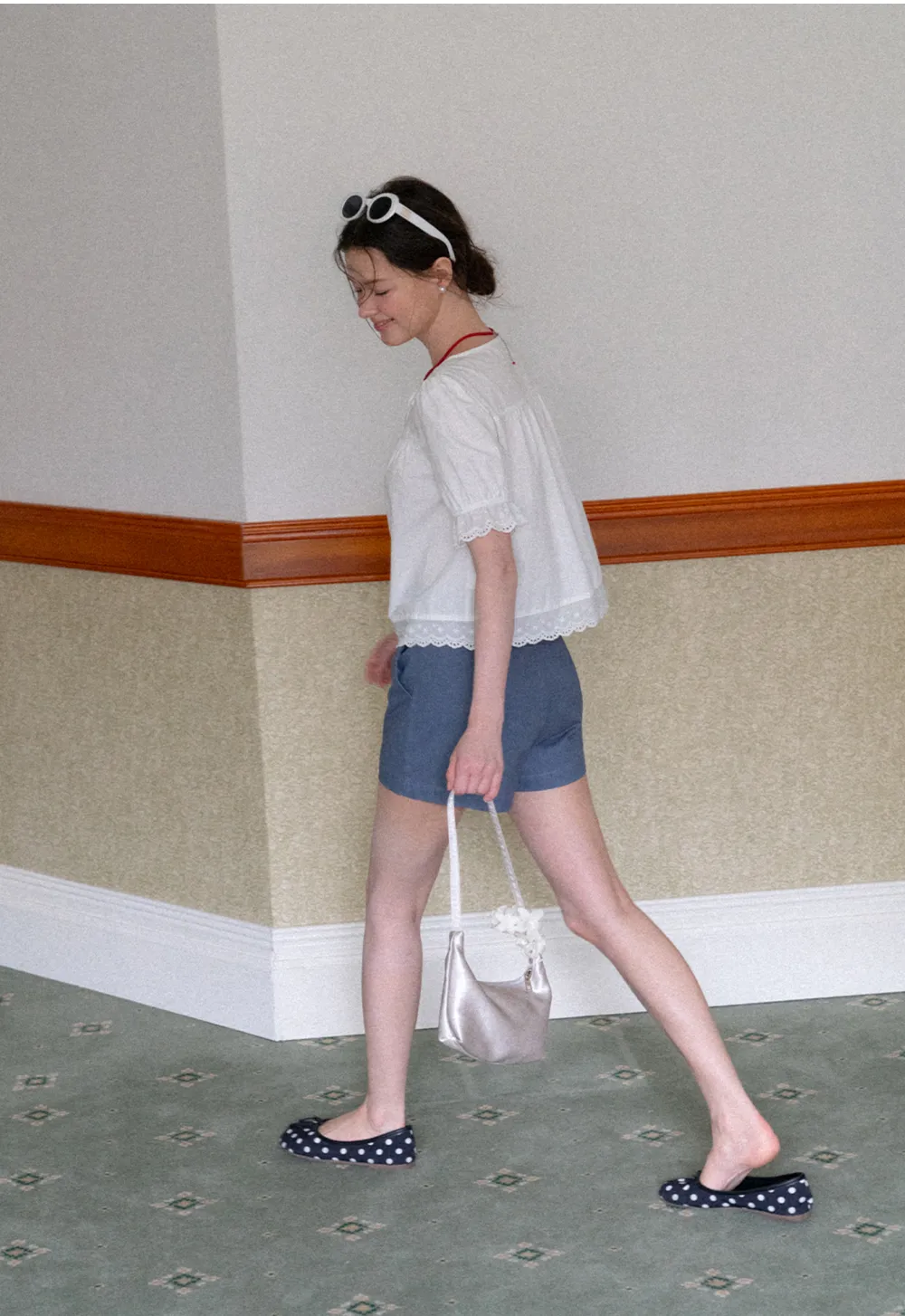 Lace Trim Puffed Sleeve Button Front Shirt