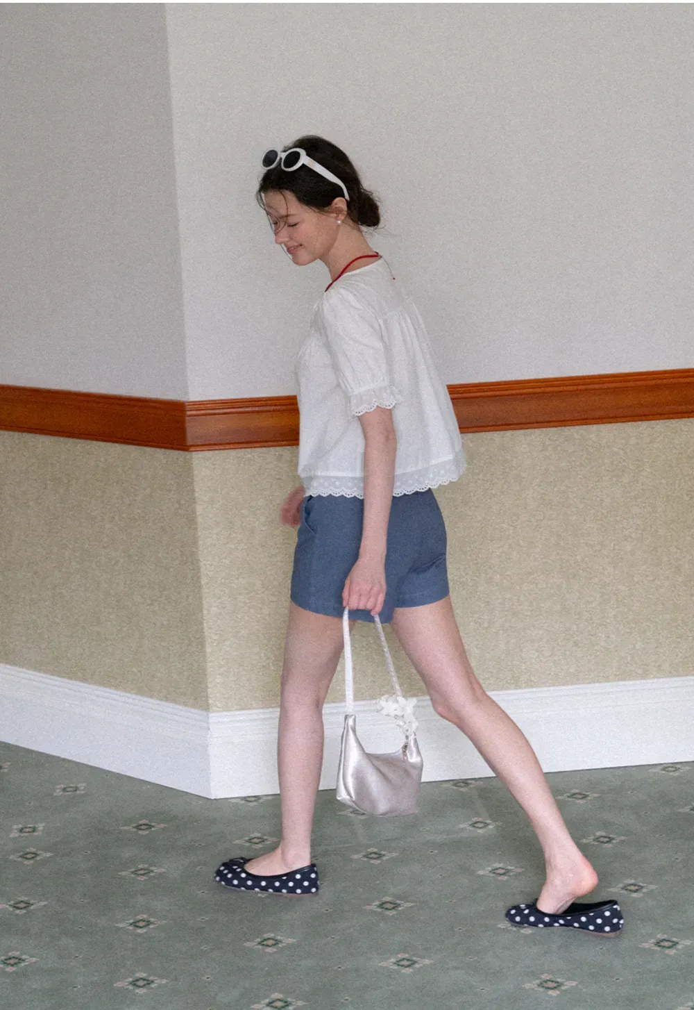 Lace Trim Puffed Sleeve Button Front Shirt
