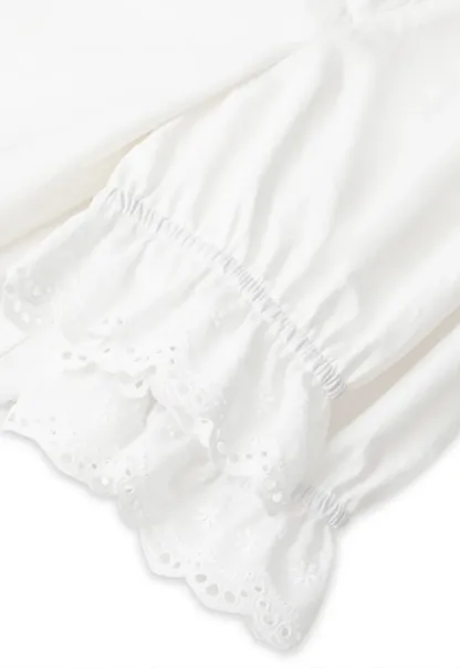 Lace Trim Puffed Sleeve Button Front Shirt