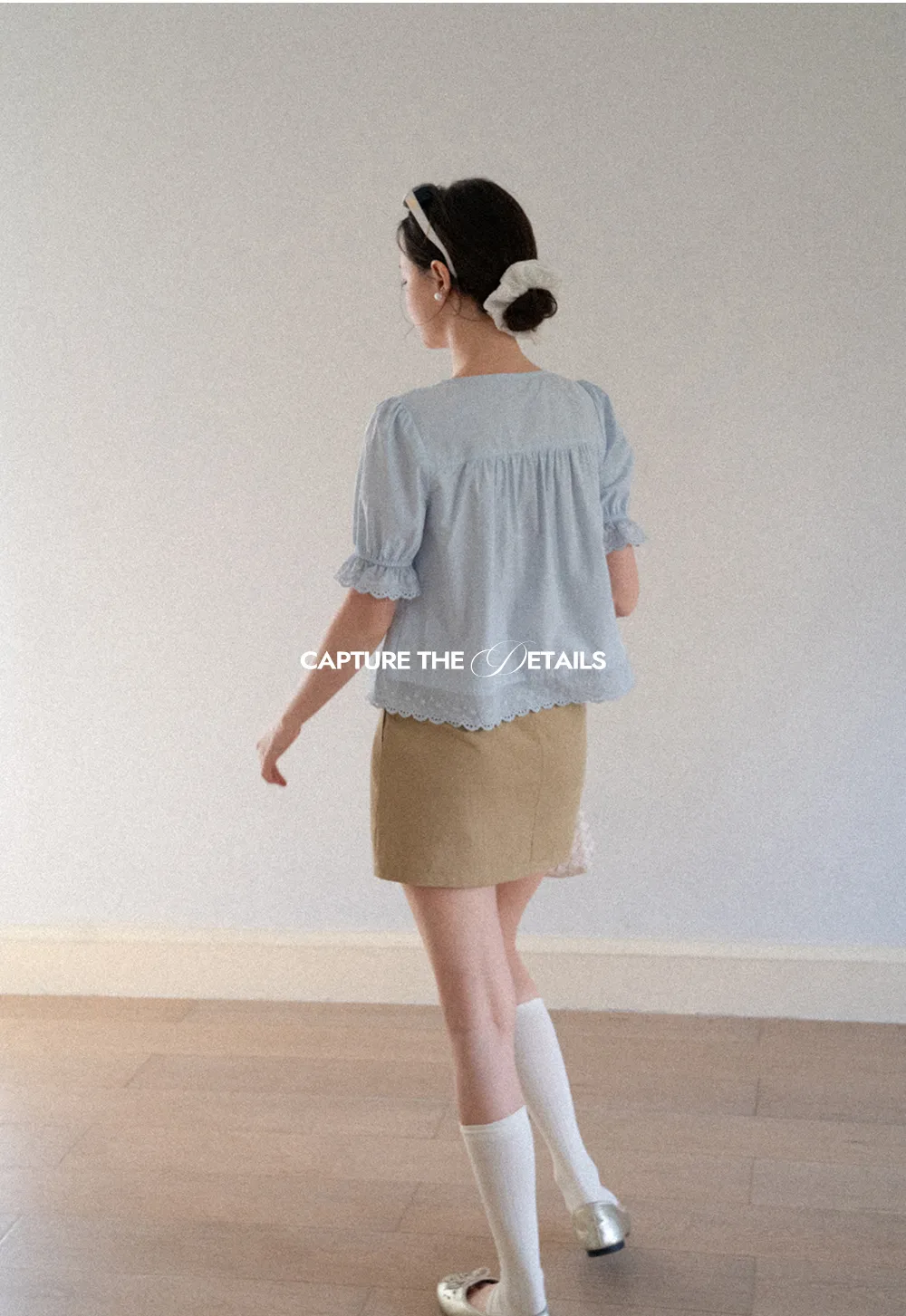 Lace Trim Puffed Sleeve Button Front Shirt