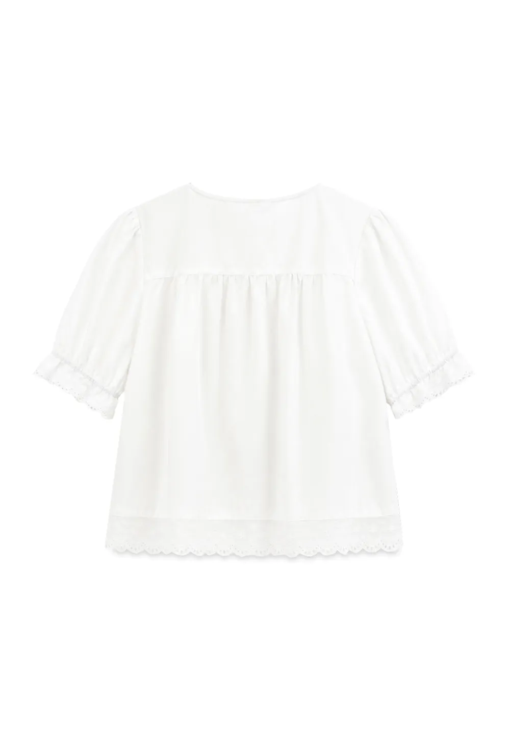 Lace Trim Puffed Sleeve Button Front Shirt