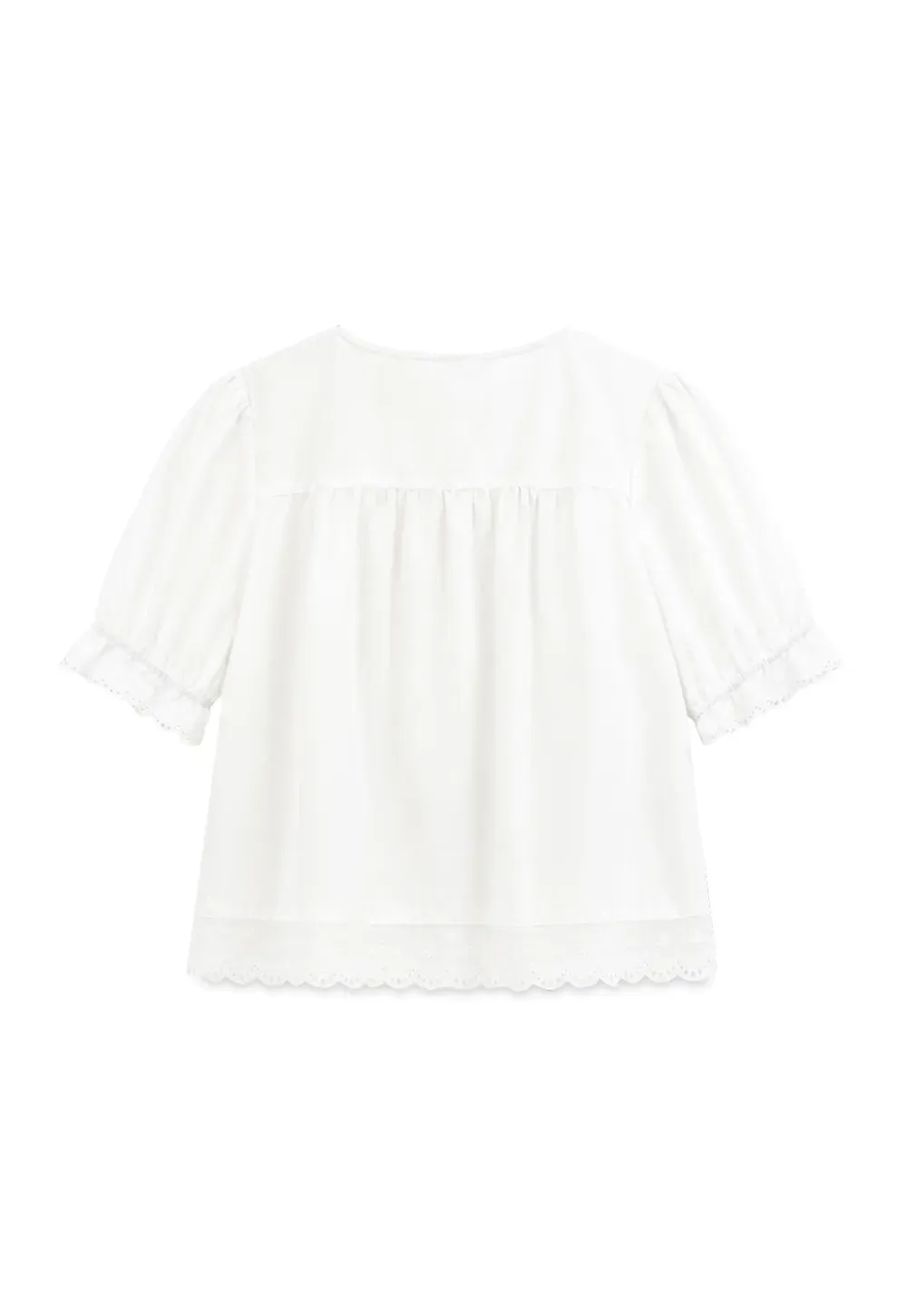 Lace Trim Puffed Sleeve Button Front Shirt