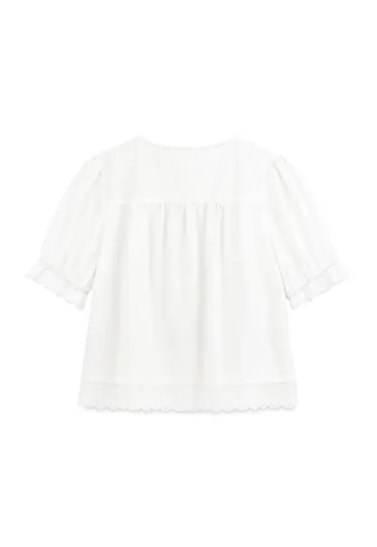 Lace Trim Puffed Sleeve Button Front Shirt