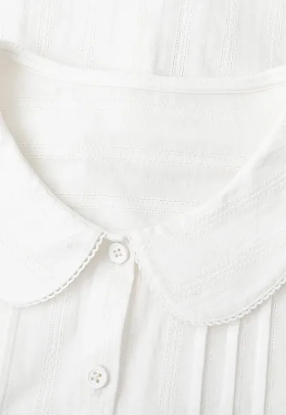 Pleated Front Peter Pan Collar Short Sleeve Shirt