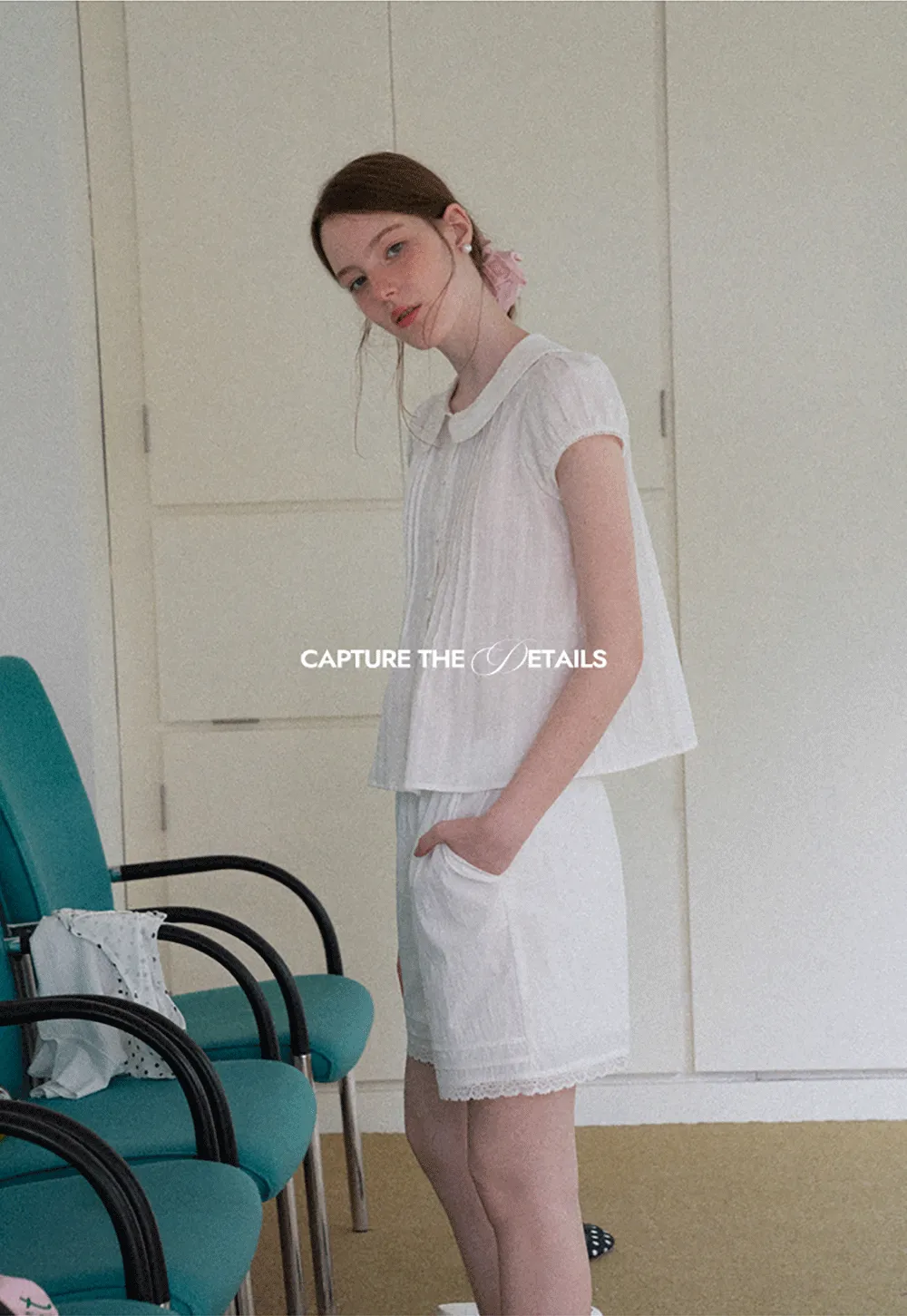 Pleated Front Peter Pan Collar Short Sleeve Shirt