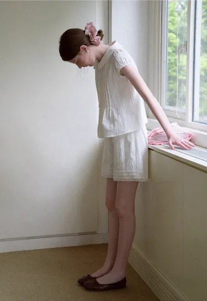 Pleated Front Peter Pan Collar Short Sleeve Shirt