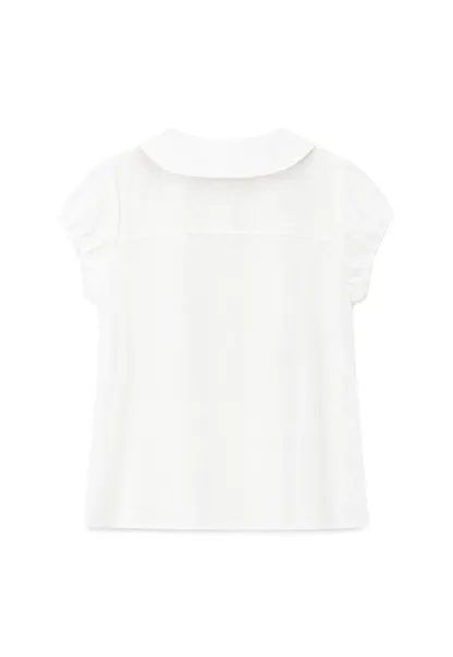 Pleated Front Peter Pan Collar Short Sleeve Shirt