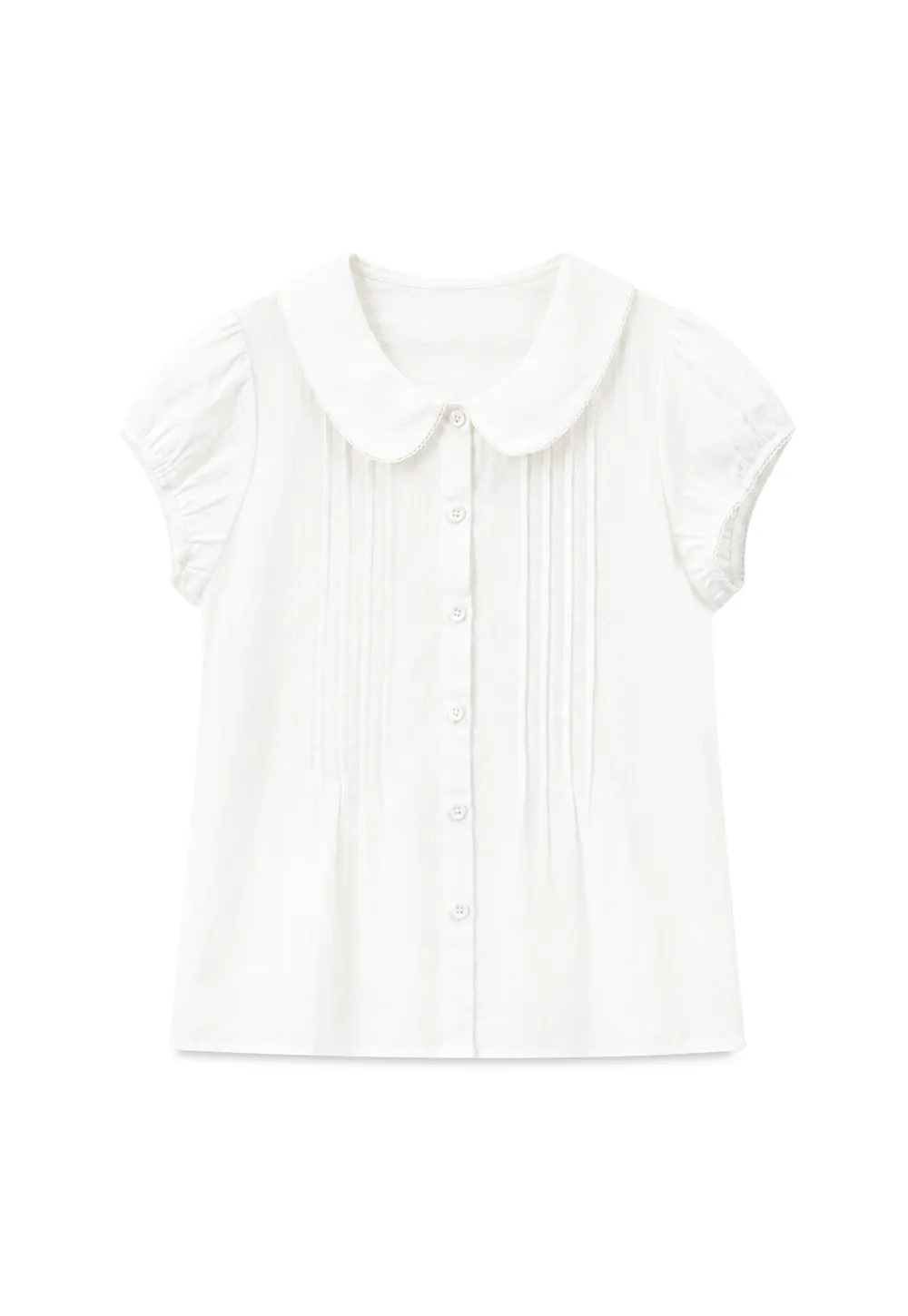 Pleated Front Peter Pan Collar Short Sleeve Shirt