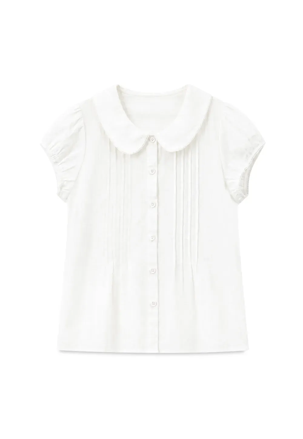 Pleated Front Peter Pan Collar Short Sleeve Shirt
