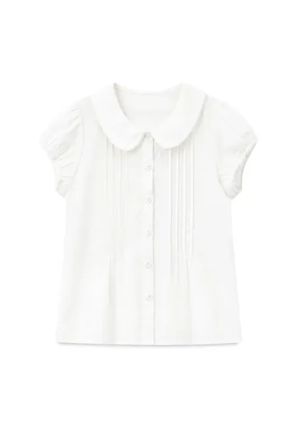 Pleated Front Peter Pan Collar Short Sleeve Shirt