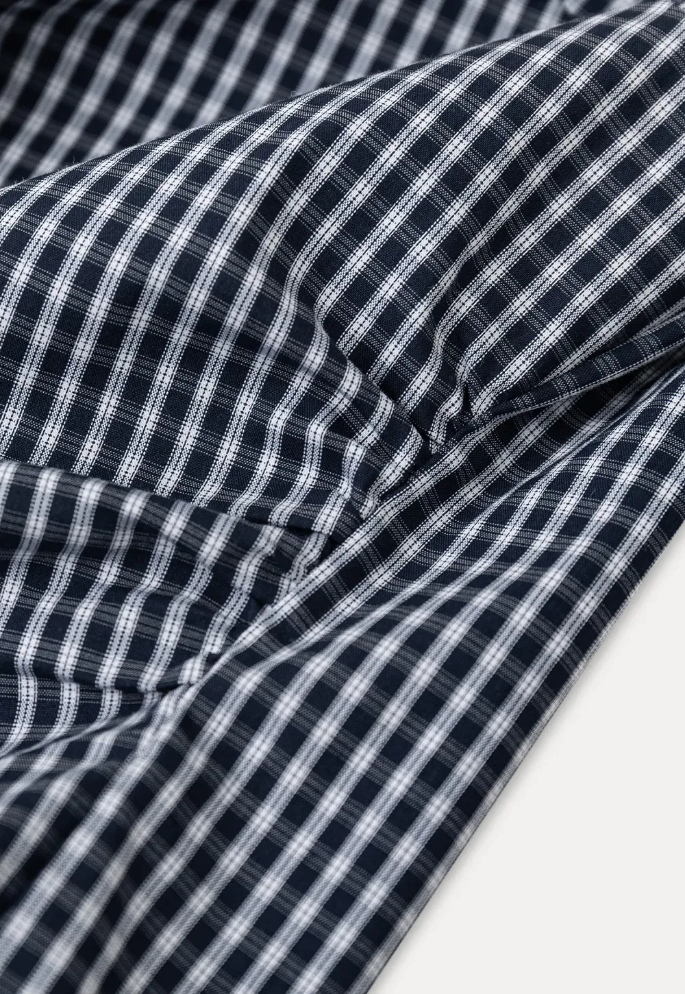 Kemeja Lengan Pendek Butang Gingham Check dengan Leher Tali