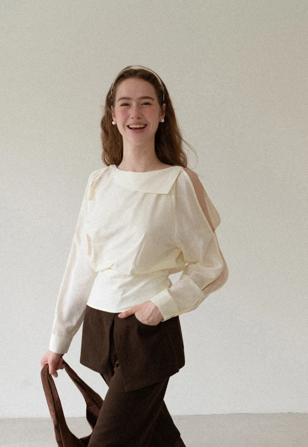 Asymmetrical Shoulder Cutout Collar Shirt