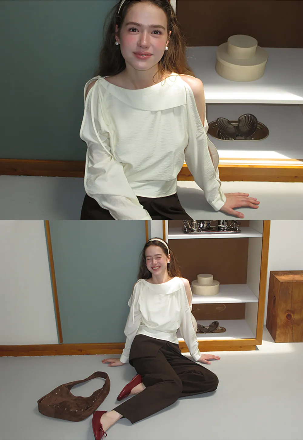 Asymmetrical Shoulder Cutout Collar Shirt