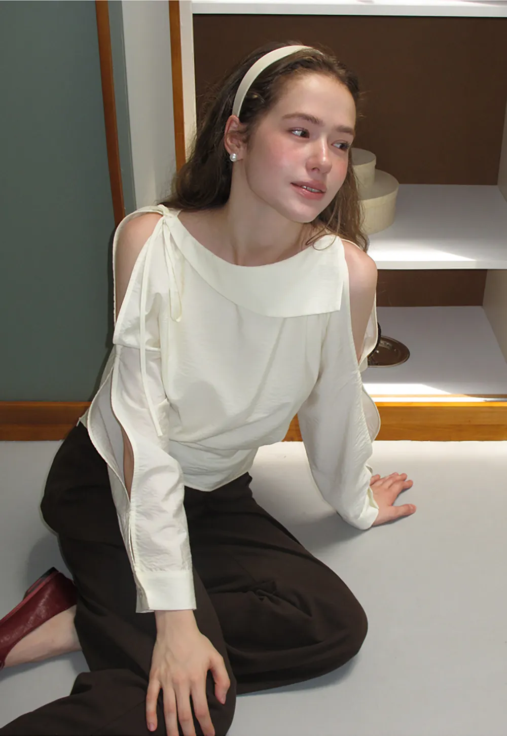 Asymmetrical Shoulder Cutout Collar Shirt