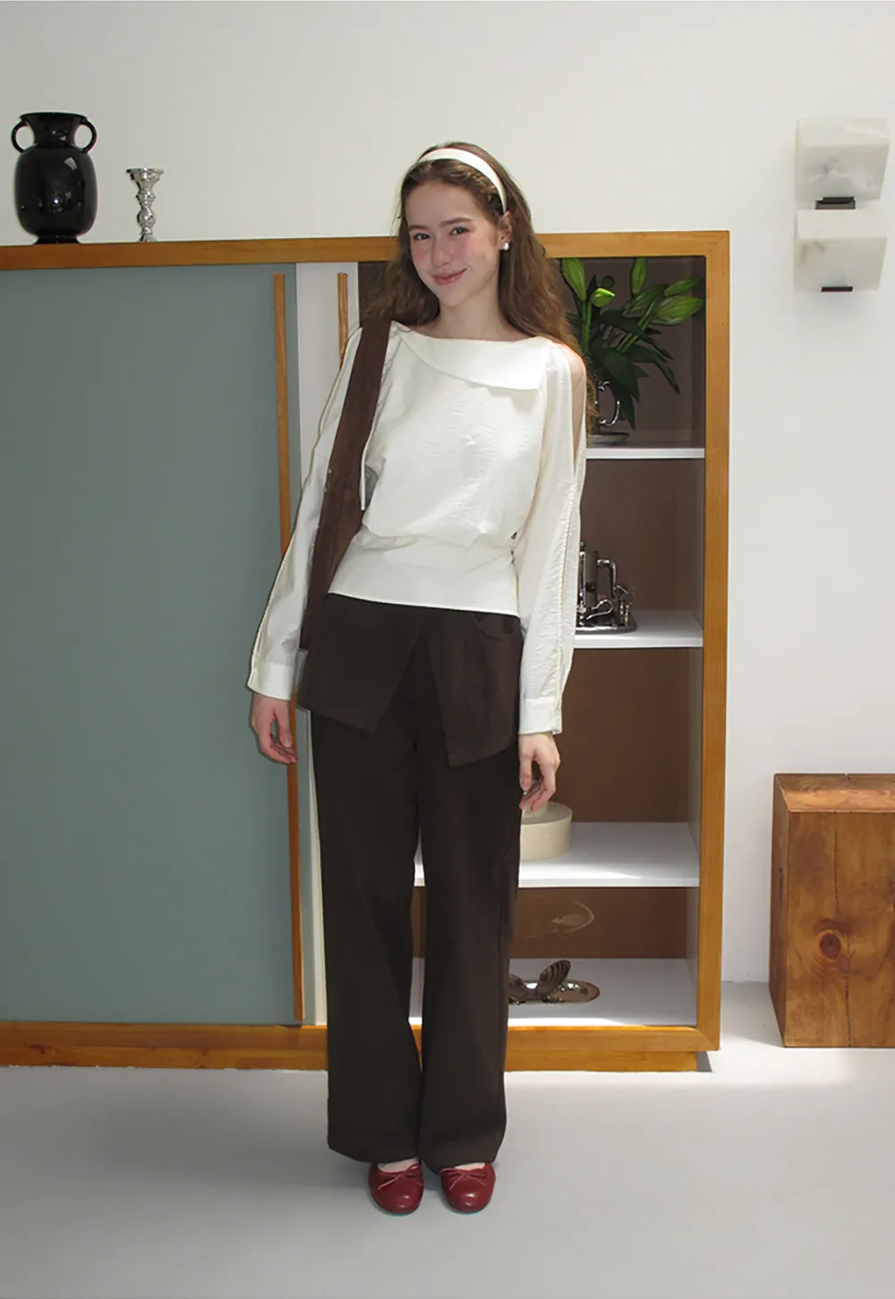 Asymmetrical Shoulder Cutout Collar Shirt