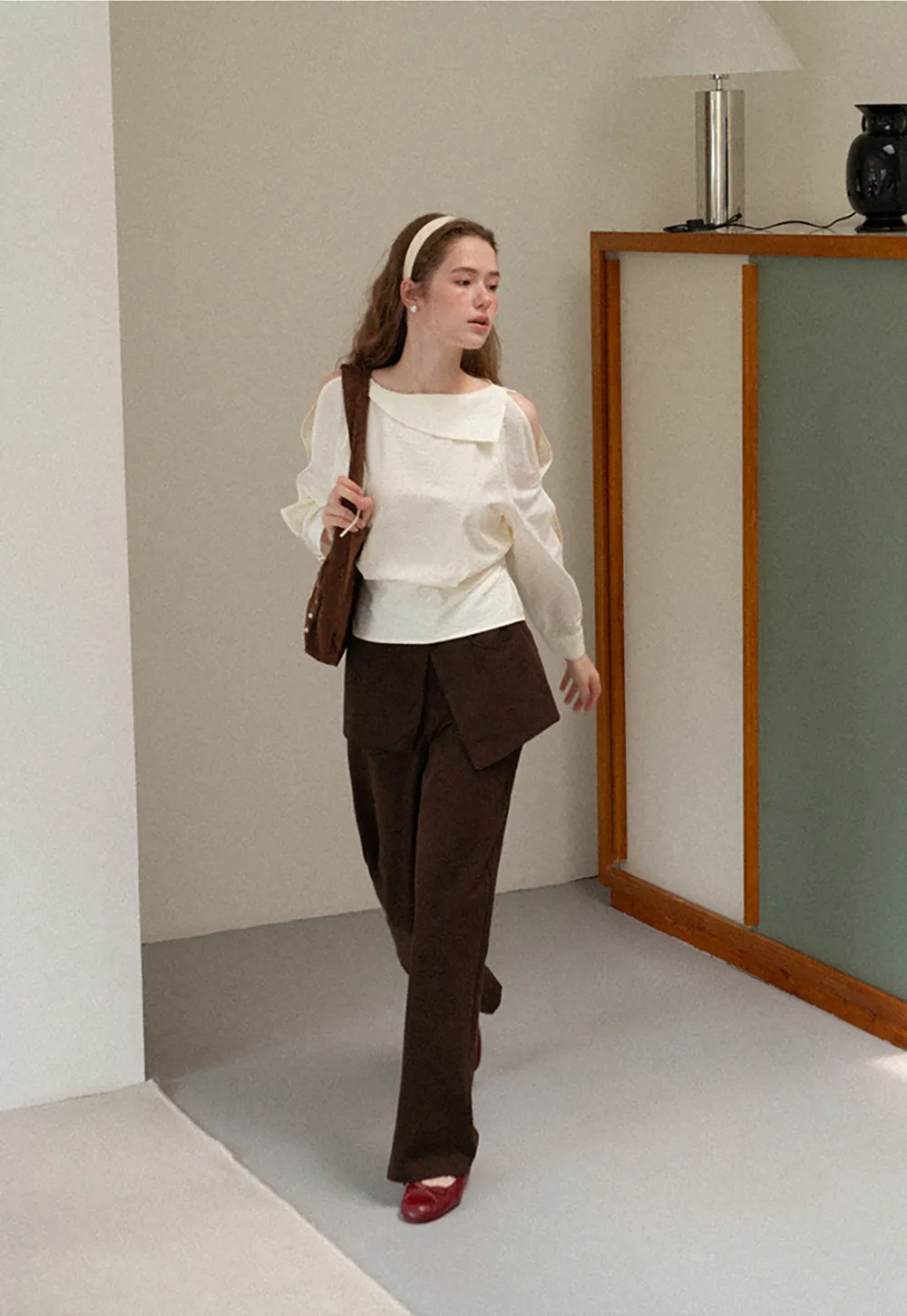 Asymmetrical Shoulder Cutout Collar Shirt