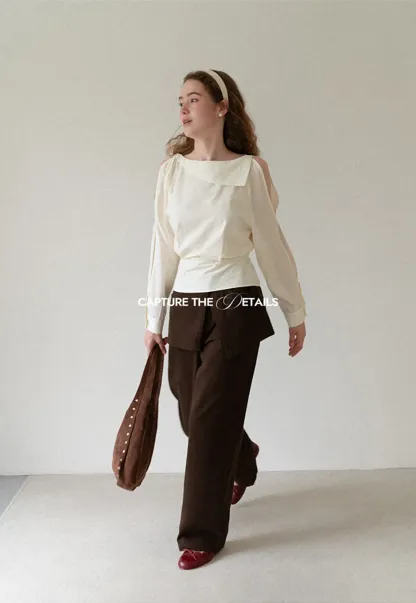 Asymmetrical Shoulder Cutout Collar Shirt