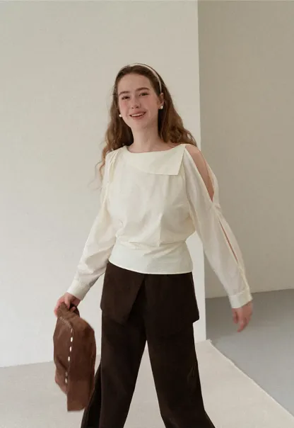 Asymmetrical Shoulder Cutout Collar Shirt