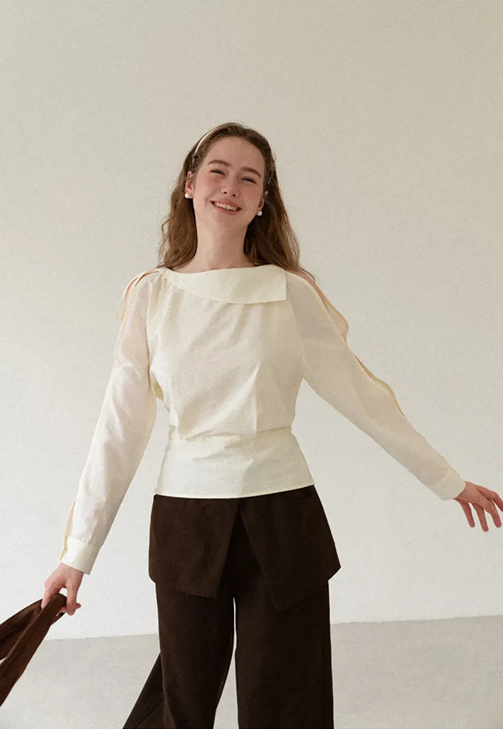 Asymmetrical Shoulder Cutout Collar Shirt