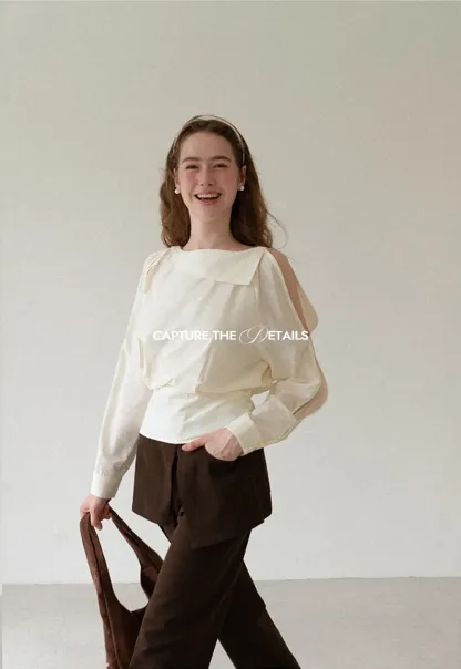 Asymmetrical Shoulder Cutout Collar Shirt