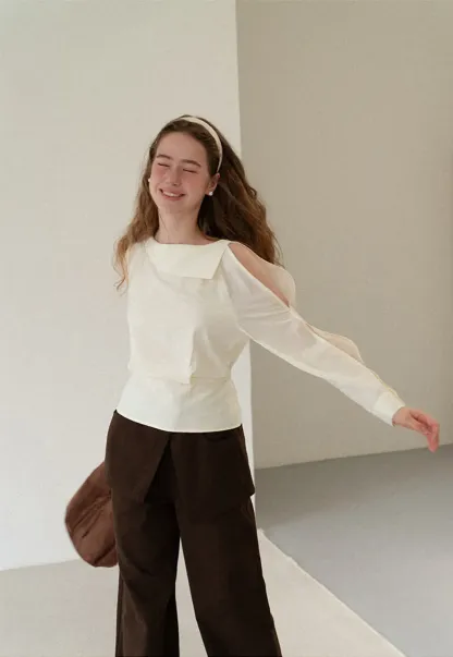Asymmetrical Shoulder Cutout Collar Shirt