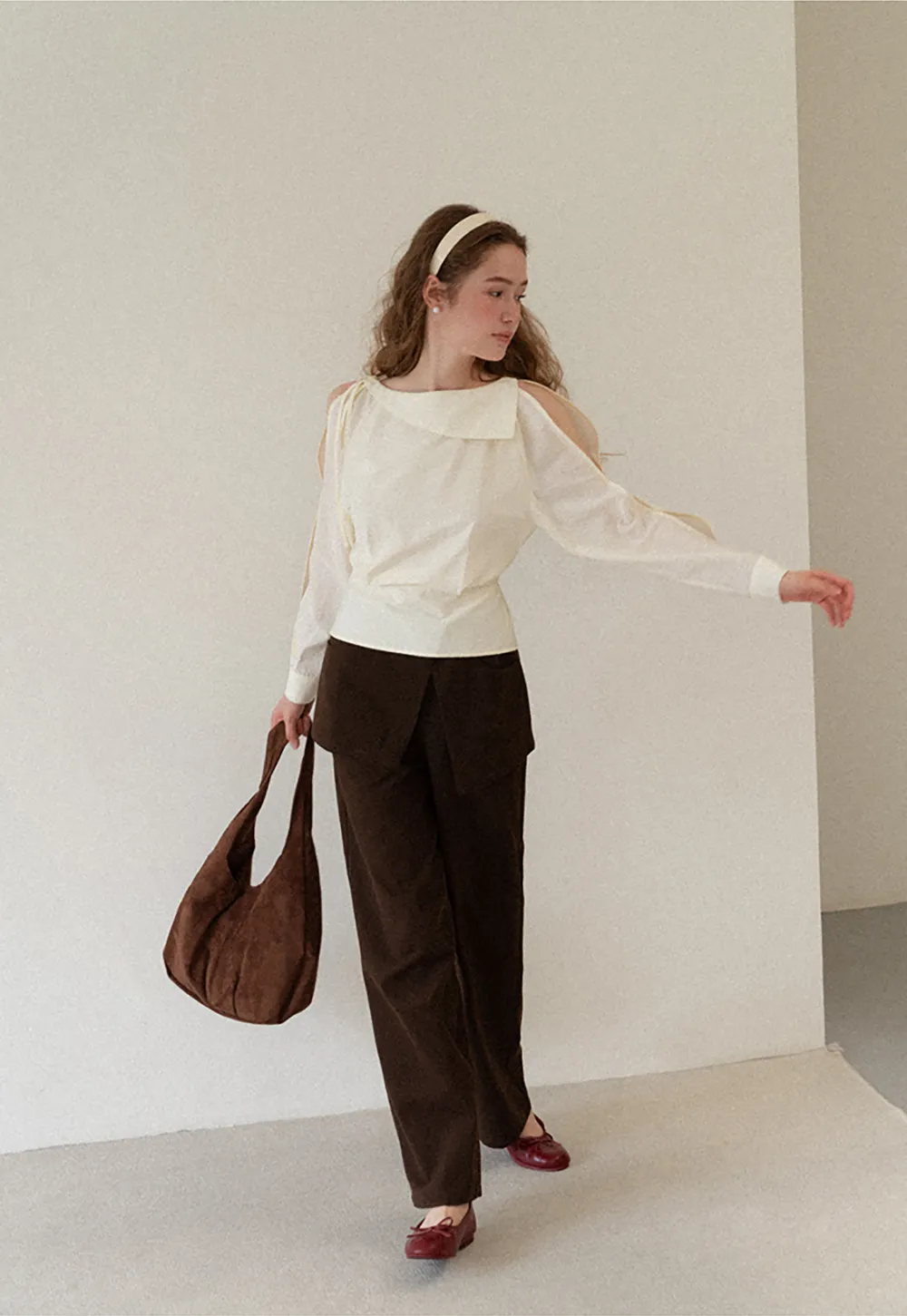 Asymmetrical Shoulder Cutout Collar Shirt