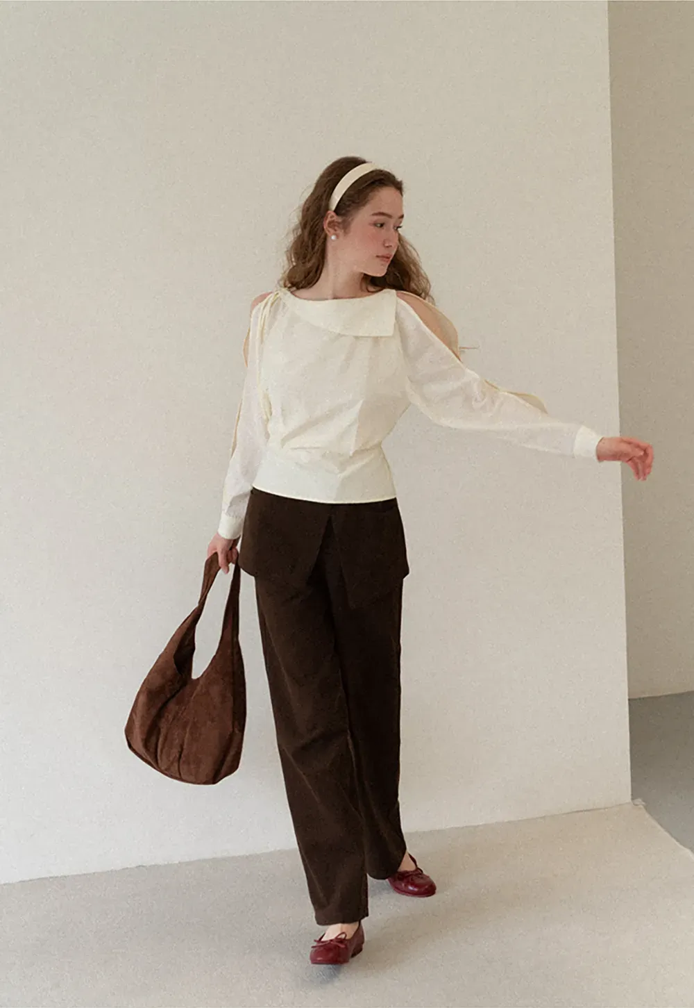 Asymmetrical Shoulder Cutout Collar Shirt