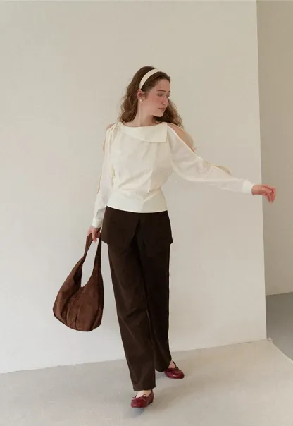 Asymmetrical Shoulder Cutout Collar Shirt