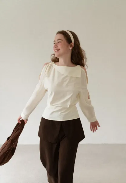 Asymmetrical Shoulder Cutout Collar Shirt