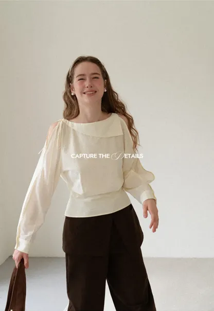 Asymmetrical Shoulder Cutout Collar Shirt