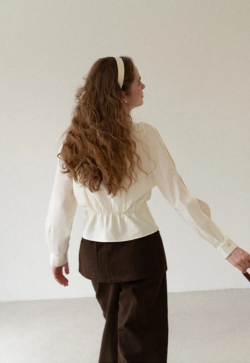 Asymmetrical Shoulder Cutout Collar Shirt