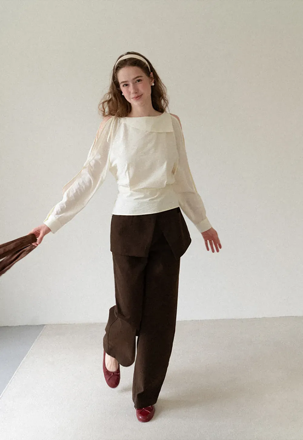 Asymmetrical Shoulder Cutout Collar Shirt
