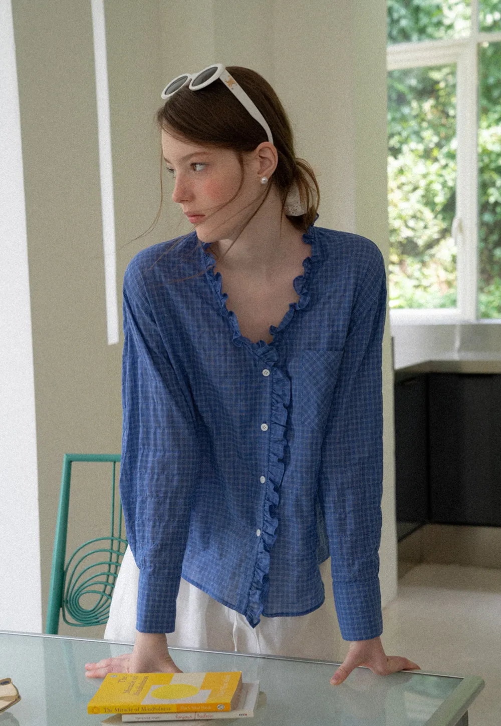Ruffled Trim Button Front Shirt