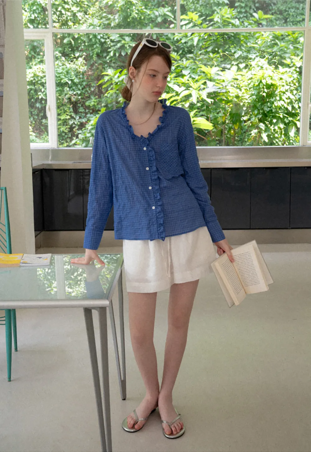 Ruffled Trim Button Front Shirt