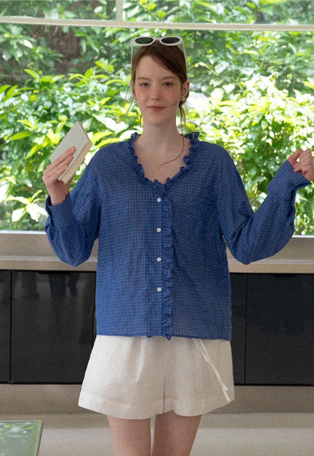 Ruffled Trim Button Front Shirt