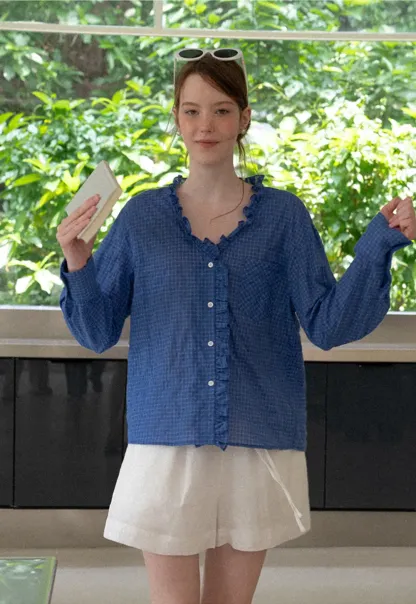 Ruffled Trim Button Front Shirt