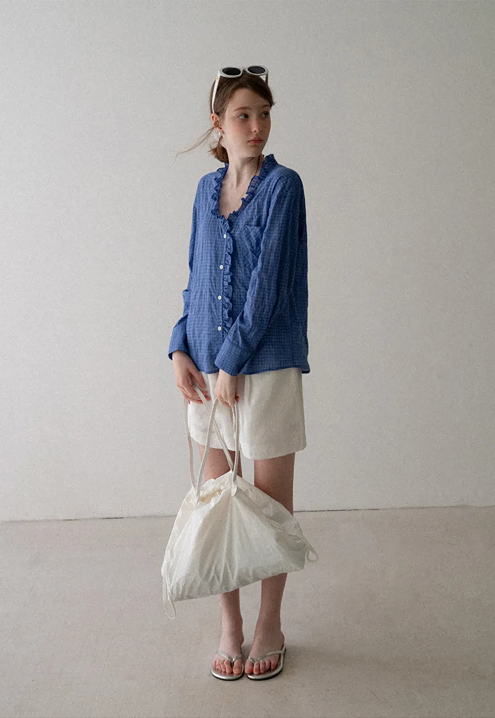 Ruffled Trim Button Front Shirt