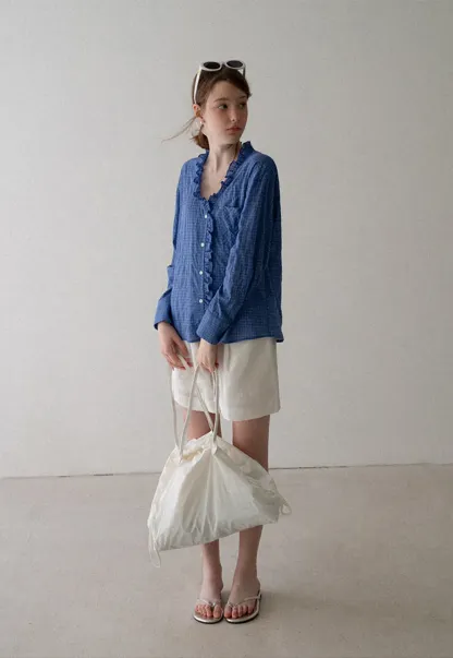 Ruffled Trim Button Front Shirt