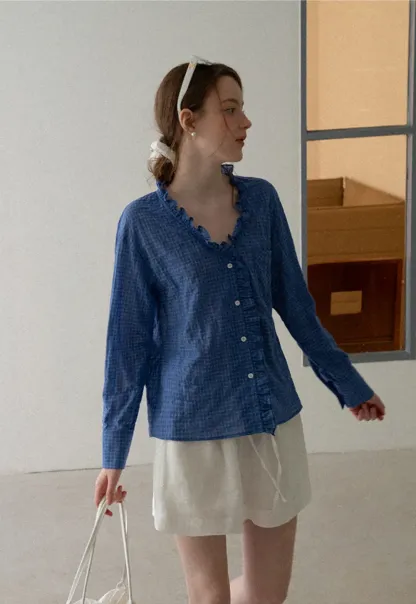 Ruffled Trim Button Front Shirt