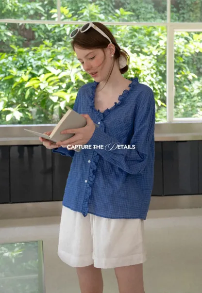 Ruffled Trim Button Front Shirt