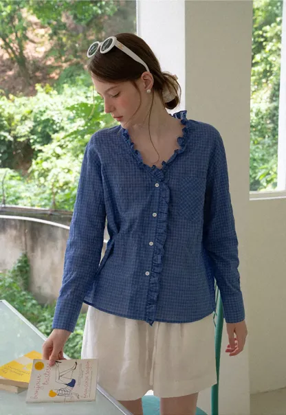 Ruffled Trim Button Front Shirt