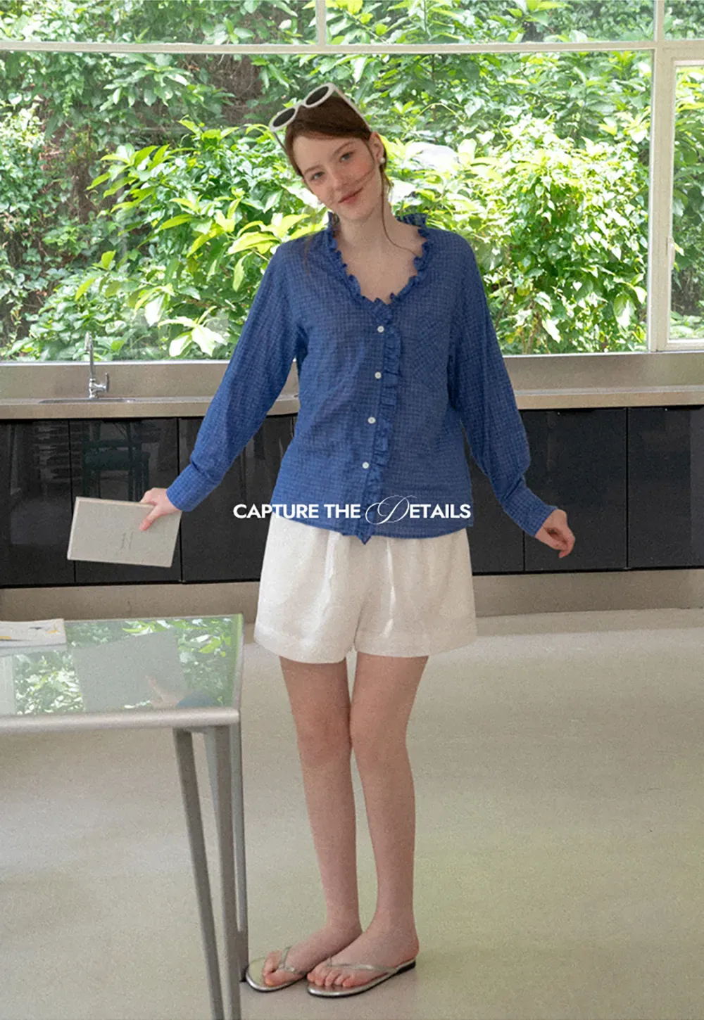 Ruffled Trim Button Front Shirt