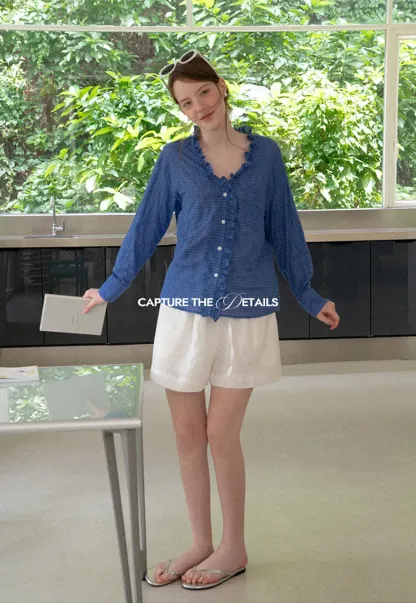 Ruffled Trim Button Front Shirt