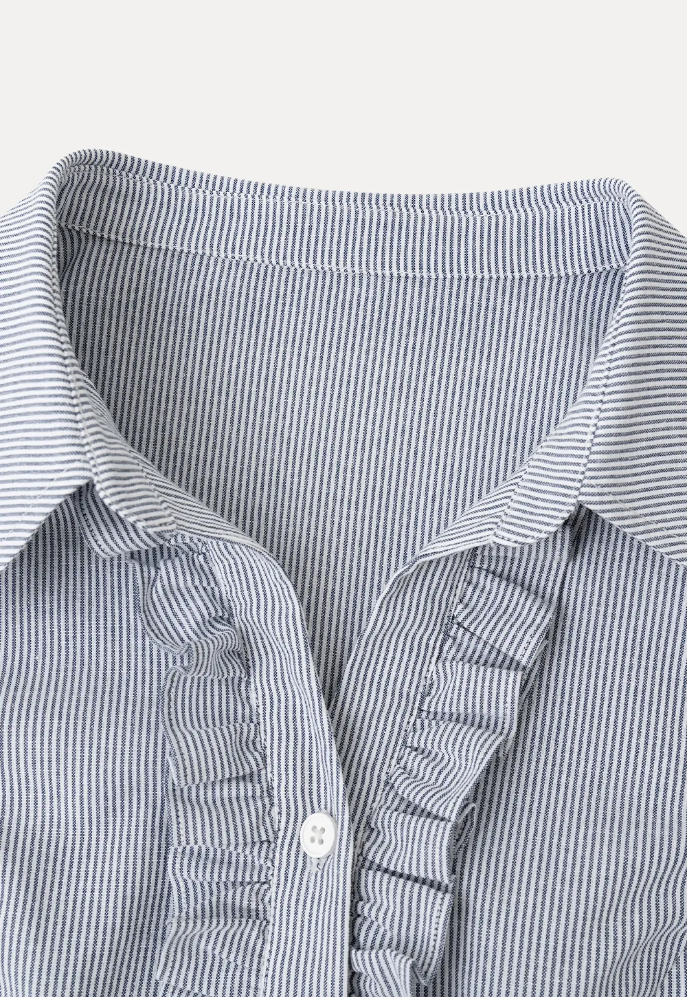 Ruffled Trim Cropped Short Sleeve Button Up Shirt