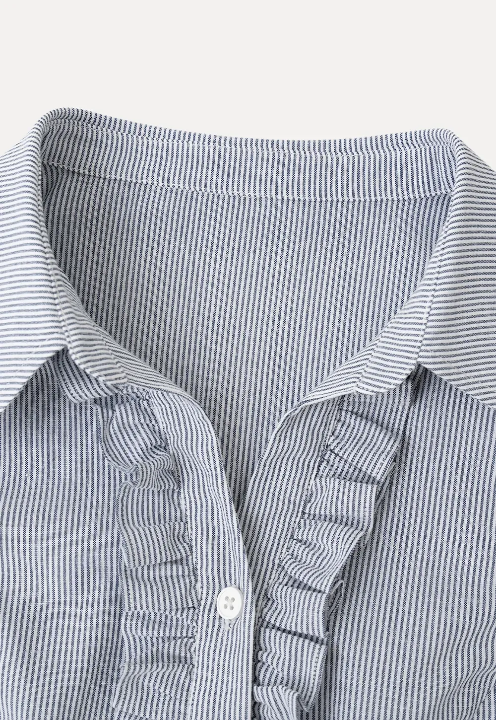 Ruffled Trim Cropped Short Sleeve Button Up Shirt